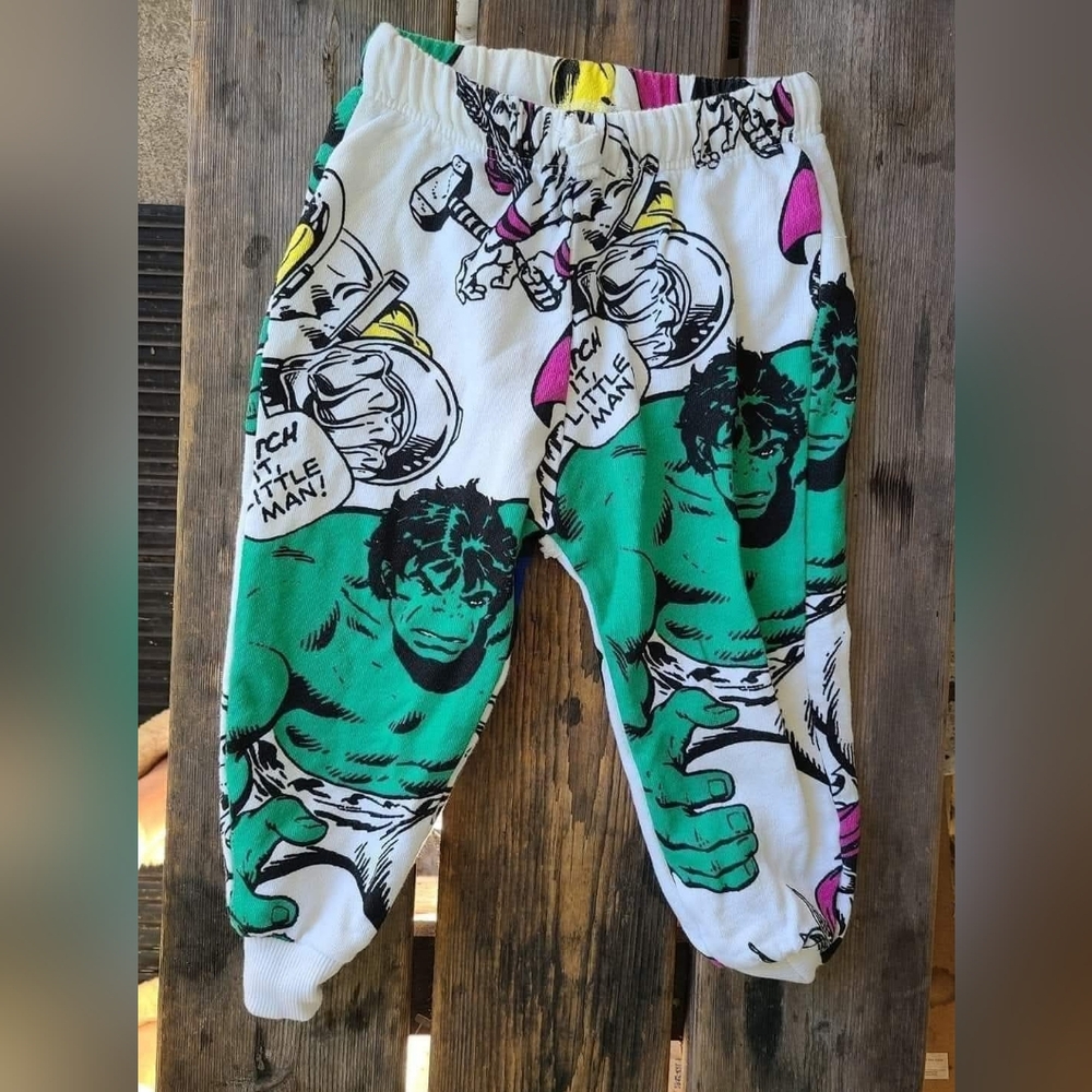 ZARA MARVEL SZ 3-4Y VGUC WHITE GREEN HULK PRINT jogger sweatpants - Picture 1 of 4